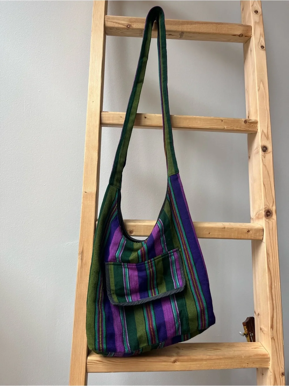 Striped Purple & Green Casual Hobo Bag